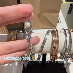 NWT Coach Wildflower Chain Signature Linear Bracelet Silver/Pearl CDS66